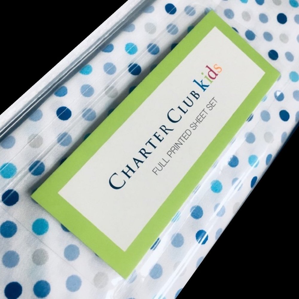 brand new 4-pc Charter Club Dot-Print 100% Cotton FULL Sheet Set - Blue on White - Picture 4 of 9
